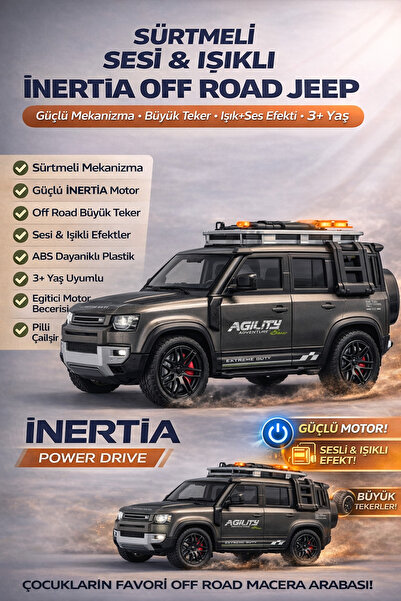 YILDIRIM OYUNCAK Pilli Işıklı Sesli Sürtmeli Off Road Gri Jeep | Büyük Tekerl...