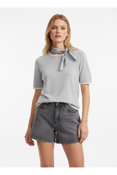 Noi Belis Basic Soft Textured Sausage Collar Knitwear Blouse Ss26Bz0021