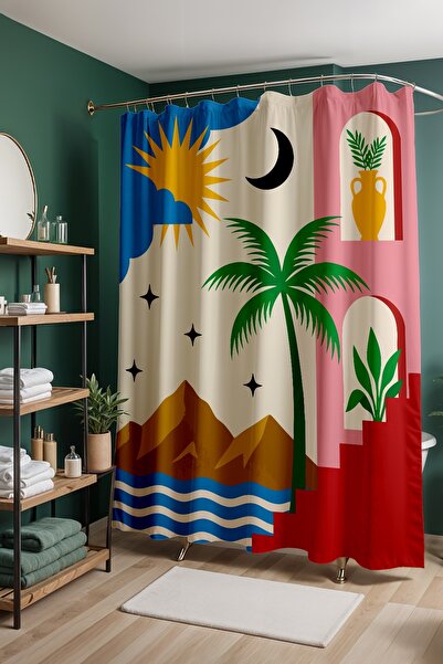 EVPANYA Bathroom Curtain, Colorful Landscape Patterned Shower Curtain, Bathtu...