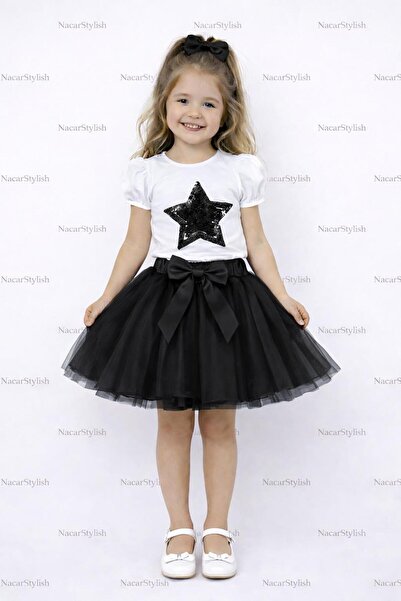 Nacar 23 Nisan 29 Ekim Gösteri Kıyafeti Yıldız Detaylı Tişort Tütü Etekli Kız...