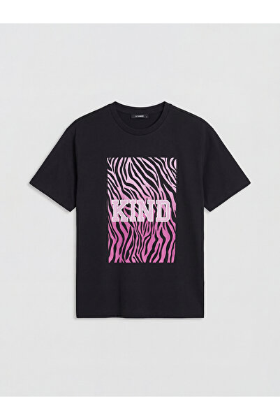 LC Waikiki عروض الموسم الجديد من GULIS GYM تي شيرت نسائي أسود كبير الحجم مطبو...