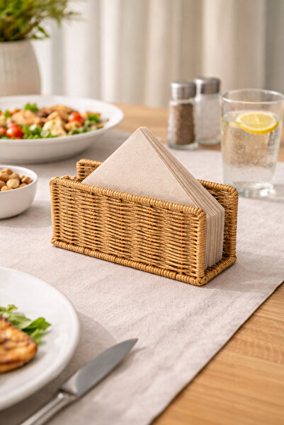 Tuppee Rattan Hasır Dikey Peçetelik 14x5.5x8.5 cm – Dekoratif Masa Üstü Peçete Standı