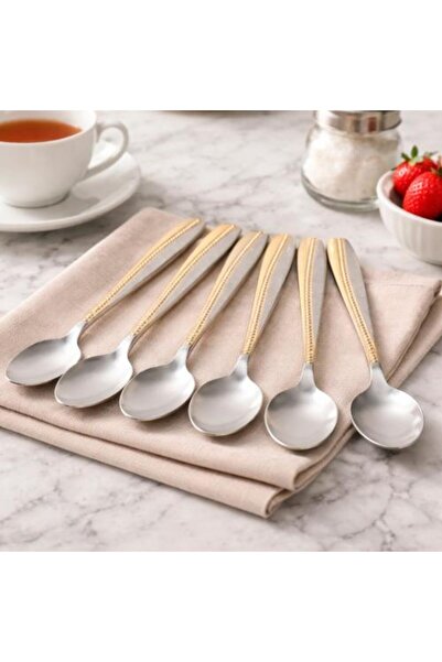 Generis Stainless Steel Tea Spoons with Golden Details - Set of 6