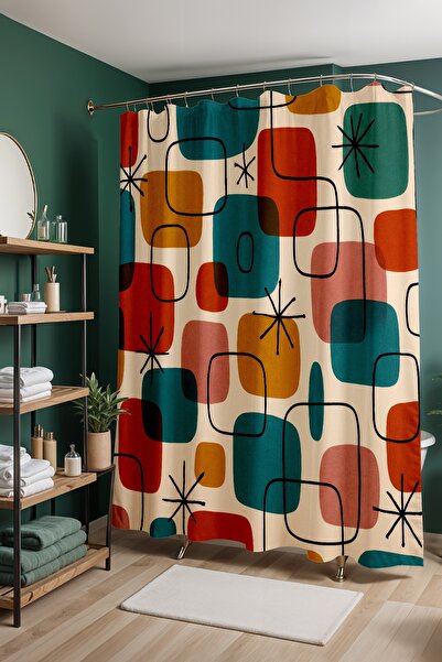 EVPANYA Bathroom Curtain, Color Block Patterned Shower Curtain, Bathtub Curta...