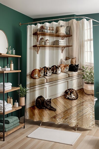 EVPANYA Perdeau de baie, perdea de duș Enjoyment cu model pentru fereastră, p...