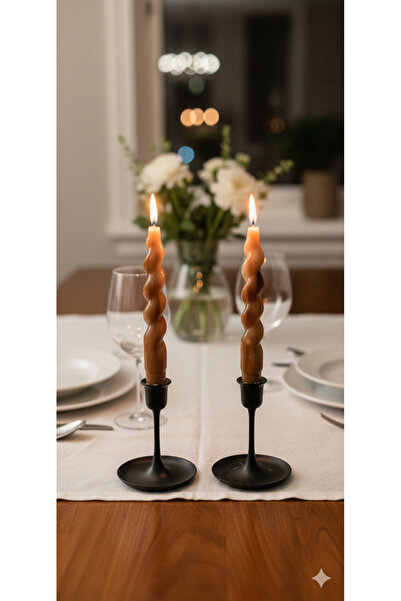 Gizemli Home 2 Li İtalyan Burgulu Kahverengi Ebru Boyama Şamdan Mumu