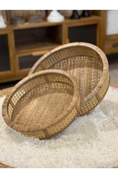 SPR Round Rattan Wood Serving Tray