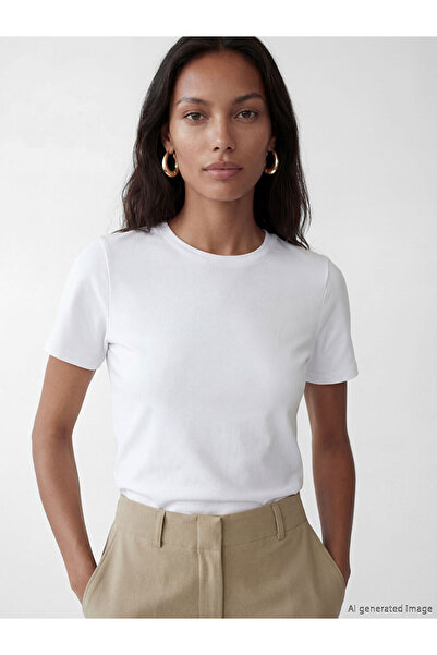 LC Waikiki LCW EVERYDAY Λευκό Γυναικείο T-Shirt με λαιμόκοψη ποδηλάτου