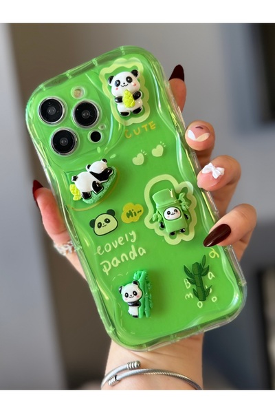 MİRAZ TASARIM iPhone 15 Pro 3D Panda Decorated Transparent Shockproof Case