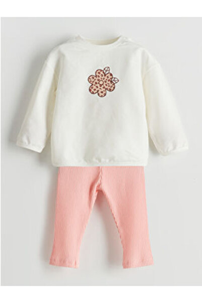 LC Waikiki طقم سويت شيرت وبنطلون ضيق للفتيات الصغيرات من إكرو مكون من قطعتين