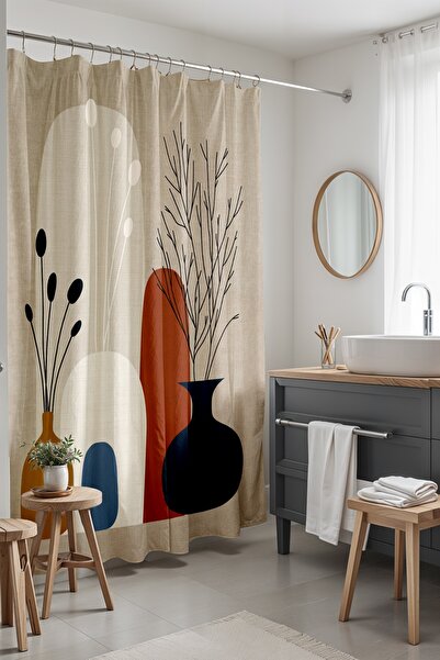 EVPANYA Bathroom Curtain, Abstract Vase Patterned Shower Curtain, Bathtub Cur...