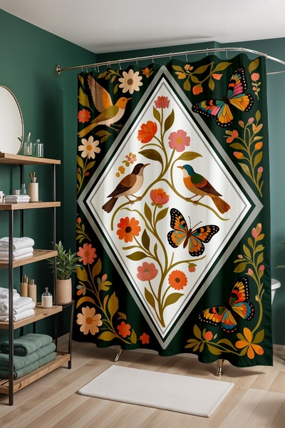 EVPANYA Bathroom Curtain, Butterfly Spring Dream Patterned Shower Curtain, Ba...