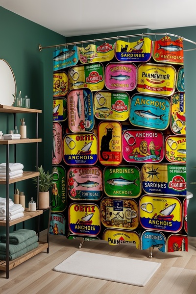 EVPANYA Perdeau de baie, Perdeau de duș Conserve Art cu model, Perdeau pentru...