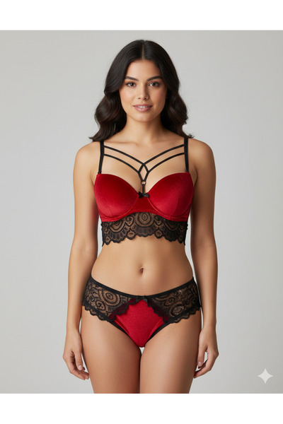 Lunary Sattens - Velvet Style Underwire Bra Set