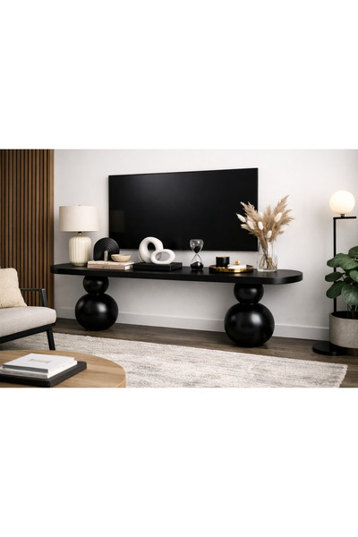 Trihome Masif Ahşap Top Ayaklı Modern TV Ünitesi Modern Tasarım 200cm
