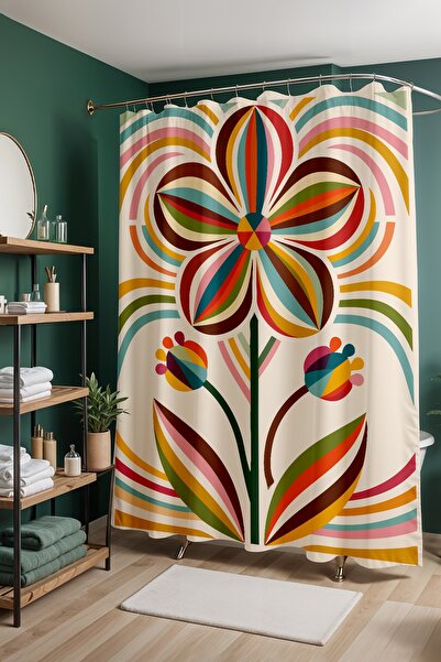 EVPANYA Perdeau de baie, Perdeau de duș Rainbow Flower cu model cu flori, Per...