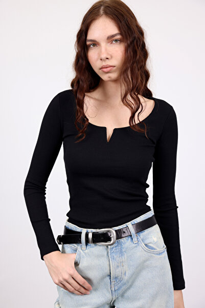 5in1Canpolat Siyah Damla Yaka Fitilli Bluz 2260