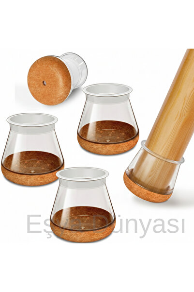 Eşya Dünyası 4 Adet Keçe Tabanlı Silikon Sandalye Ayağı Koruyucu - Çizilme ve...