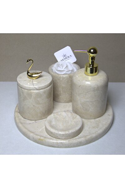 Akmera Home طقم حمام فاخر مكون من 5 قطع من الرخام الطبيعي بنسبة 100% مع خيارا...