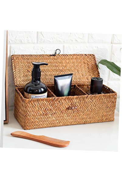 ETERNAL SUNSHINE Deniz Yosunu hasır bambu rattan Kapaklı ve Bölmeli Dikdörtge...