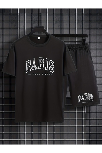 ibibik moda Paris Printed Soft Short Sleeve Top and Shorts Set