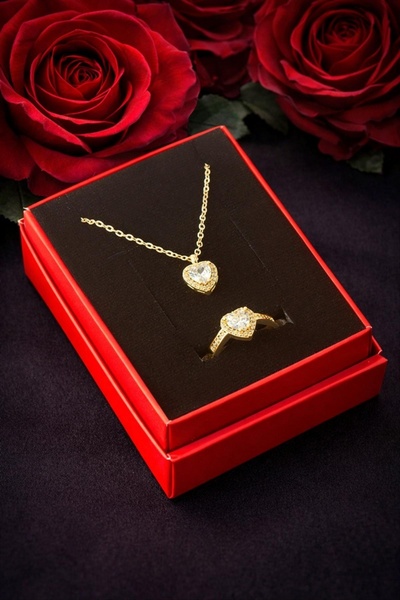 ZERO LAND طقم حجر الزركون على شكل قلب من NRZSNT Pnr (03454) - أصفر