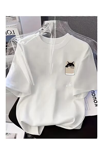 Massgai Unisex Cat mačka Prsa Štampano Oversize kroj 100% pamuk T-shirt