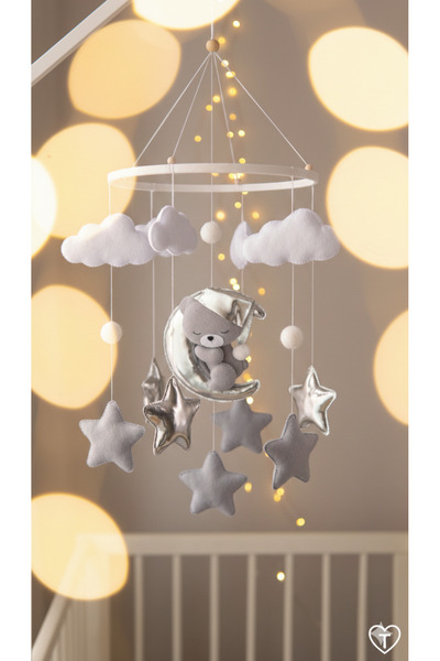 TREND METFİQ DECORATİON MÜZİKSİZ El Yapımı Keçe Bebek Dönencesi - Ahşap Beşik...