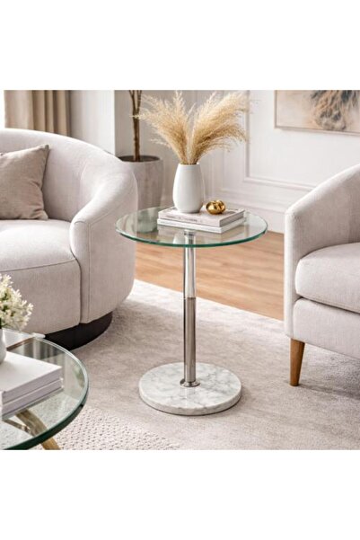 Generic Glass Top Service Table with Marble Base