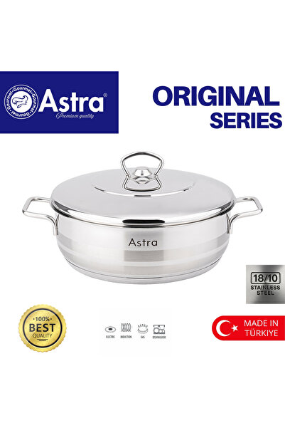 Astra 24x8 cm Low Casserole | 18/10 Stainless Steel Pot | Induction Compatibl...