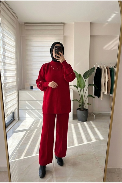 Kirazca Butik Women's Pearl Detailed Knitwear Set for Women – Comfortable Fit...