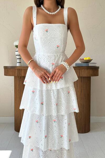 Caddebostan Moda Women's Embroidered Layered Eyelet Embroidery Layered Dress ...