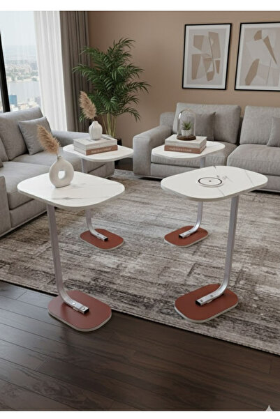 TREND WILL 4-piece set - Modern coffee table | C-shaped side table with a whi...
