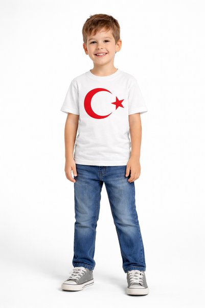 BABİDO Children's White Turkey Flag T-Shirt - 100% Cotton - Comfortable and Flexible Fabric
