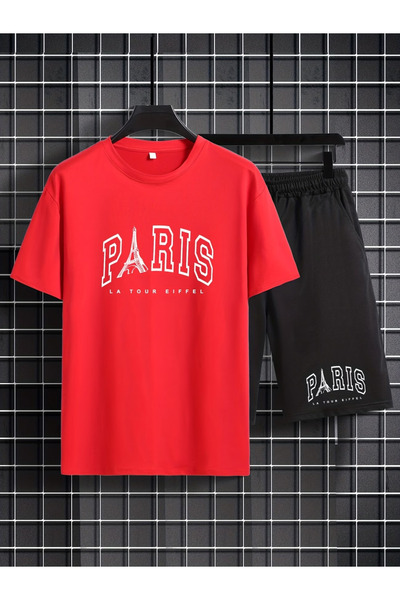 ibibik moda Paris Printed Soft Short Sleeve Top and Shorts Set