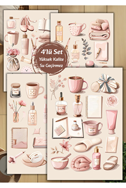 VORACRAFT 4'lü Pembe Kız Neşesi Scrapbook | Ajanda | Journal Sticker Set D00032