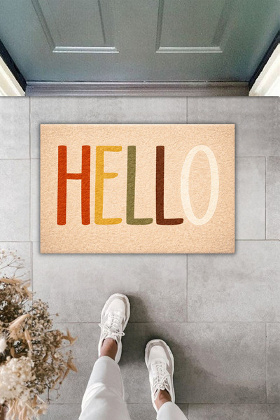 Dormot Home Μοντέρνο χαλάκι Ψηφιακό τύπωμα - Ζεστοί τόνοι Boho με το HELLO γρ...