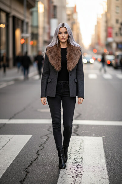 The Ness Collection Kürklü Blazer ceket