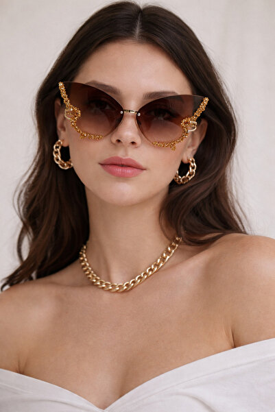 SUNA KAHVERENGİ TASLI KOZMETİK ŞIKLIK Parıldayan Taşlı Şık Kelebek Şeklinde Ç...