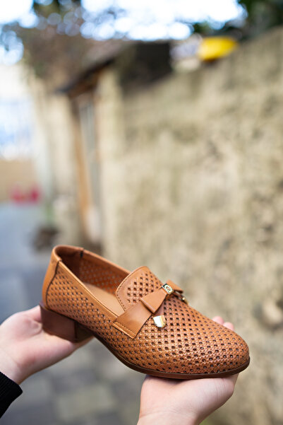 Mammamia ERN-3310 Hakiki Deri Kalın Topuklu Fiyonk Detaylı Desenli Kadın Ayak...