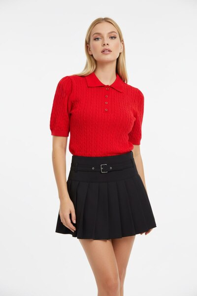 Noi Belis Polo Collar Hair Braid Detailed Knitwear Blouse Ss26Bz0026