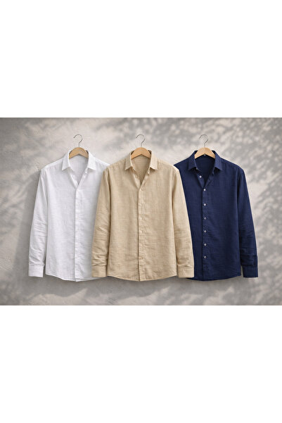 YONEZ MODA Οικονομικό Σετ Λινό Ανδρικών Πουκαμίσων Μουσελίνας 3τμχ – Καλοκαιρ...