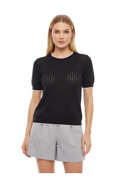 Noi Belis Πλεκτή μπλούζα με κοντό μανίκι και τρύπα στο λαιμό SS26BZ0024