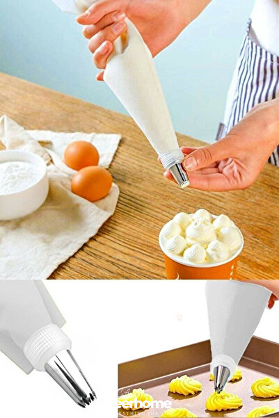 MCA Deerhome Krema Sıkma Torbası Seti 10 Parça Pasta Krema Kek Süsleme Torbası Paslanmaz Paslanmaz Çelik Uçlu