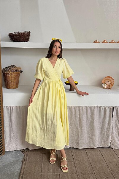 Caddebostan Moda Women's Muslin Fabric Double-Breasted Collar Tie-Detail Slit...