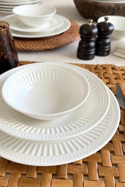 porselenden Loft 24 Parça 6 Kişilik Premium Porselen Yemek Takımı Krem Günlük...