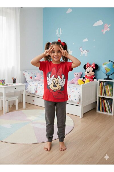 İpek Devojčin set pidžama sa kratkim rukavima 100% pamuk sa uzorkom Minnie Mouse