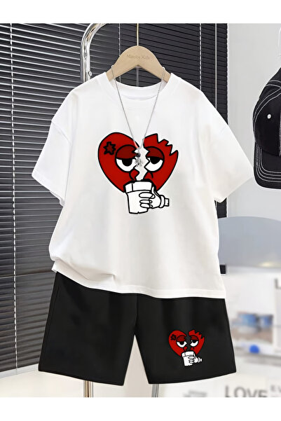 ibibik moda Kalip Printed Soft Short Sleeve Top and Shorts Set