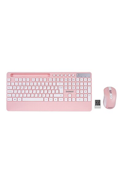 Greathings EVEREST KM-9676 ( BEYAZ - PEMBE ) ( KABLOSUZ ) KLAVYE & MOUSE SETİ...