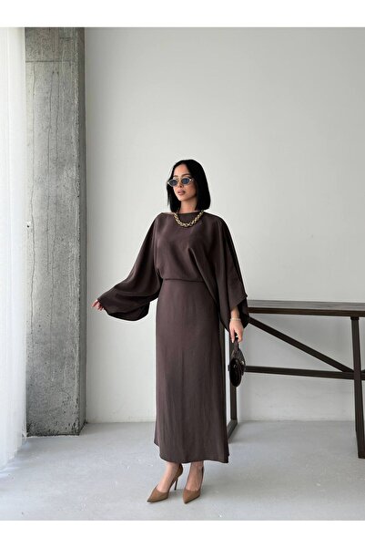 ALVOR فستان نسائي بأكمام خفاشية وربطة خلفية وياقة قاربية